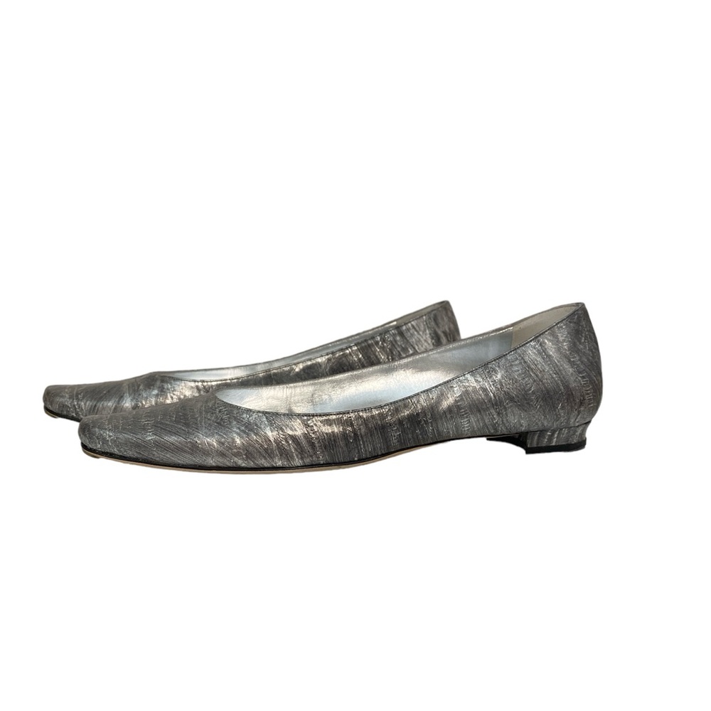 Manolo Blahnik Metallic Silver Eel Skin Flats Size 37 Pre-Owned